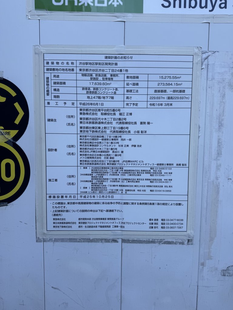 渋谷駅地区駅街区開発計画 建築看板写真(2025年11月24日撮影)