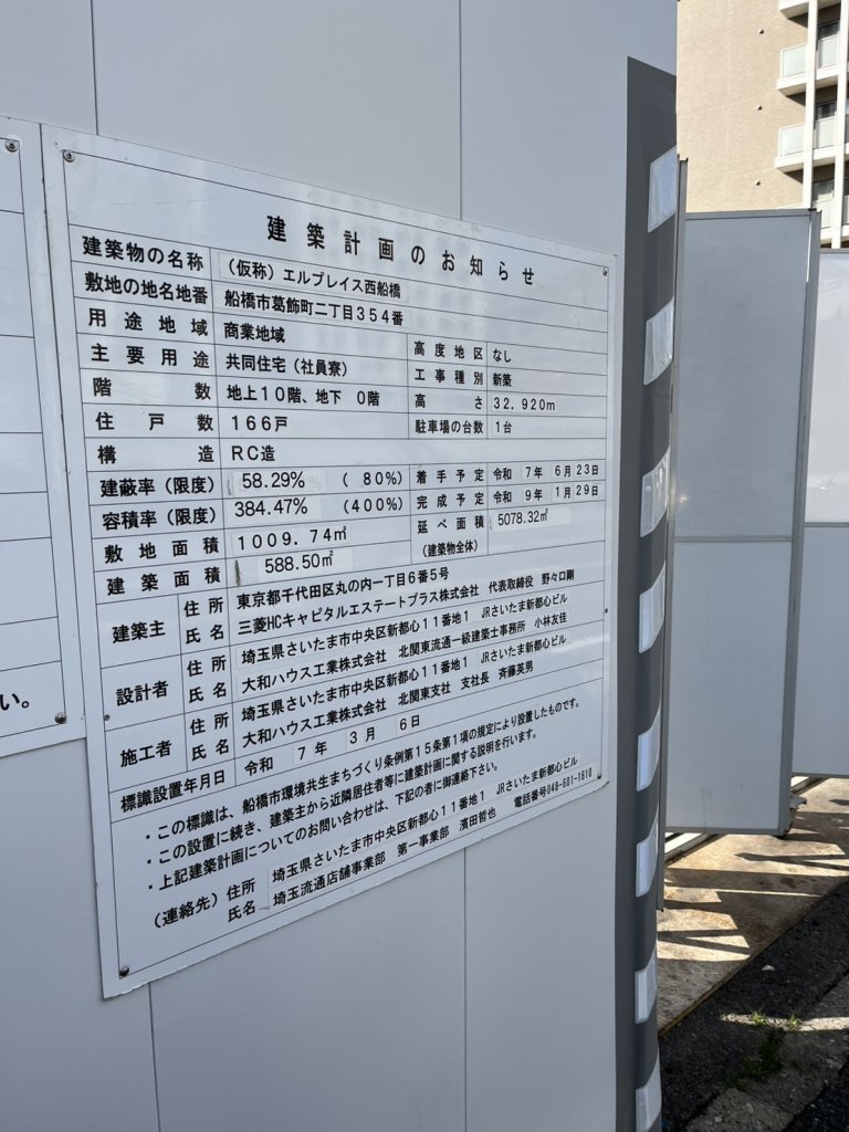 (仮称) エルプレイス西船橋 建築看板写真（2026年1月3日撮影）