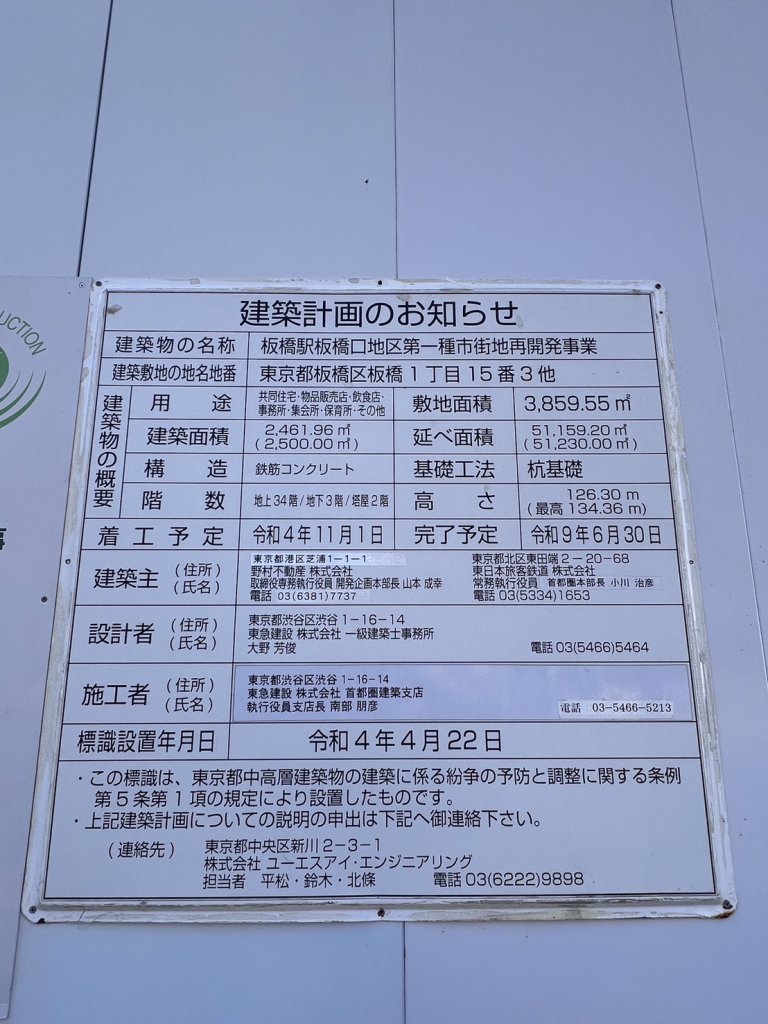 板橋駅板橋口地区第一種市街地再開発事業 建築看板写真（2026年1月25日撮影）