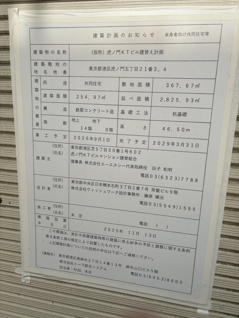 (仮称) 虎ノ門KTビル建替え計画 建築看板写真(2026年1月27日撮影)