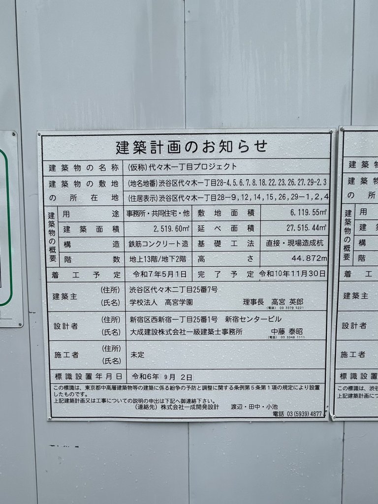(仮称)代々木一丁目プロジェクト 建築看板写真（2026年2月1日撮影）