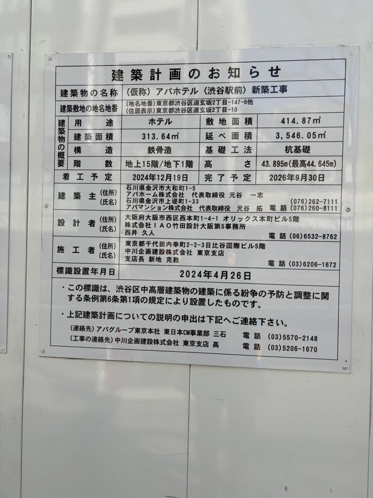 (仮称) アパホテル〈渋谷駅前〉新築工事 建築看板写真（2026年2月1日撮影）