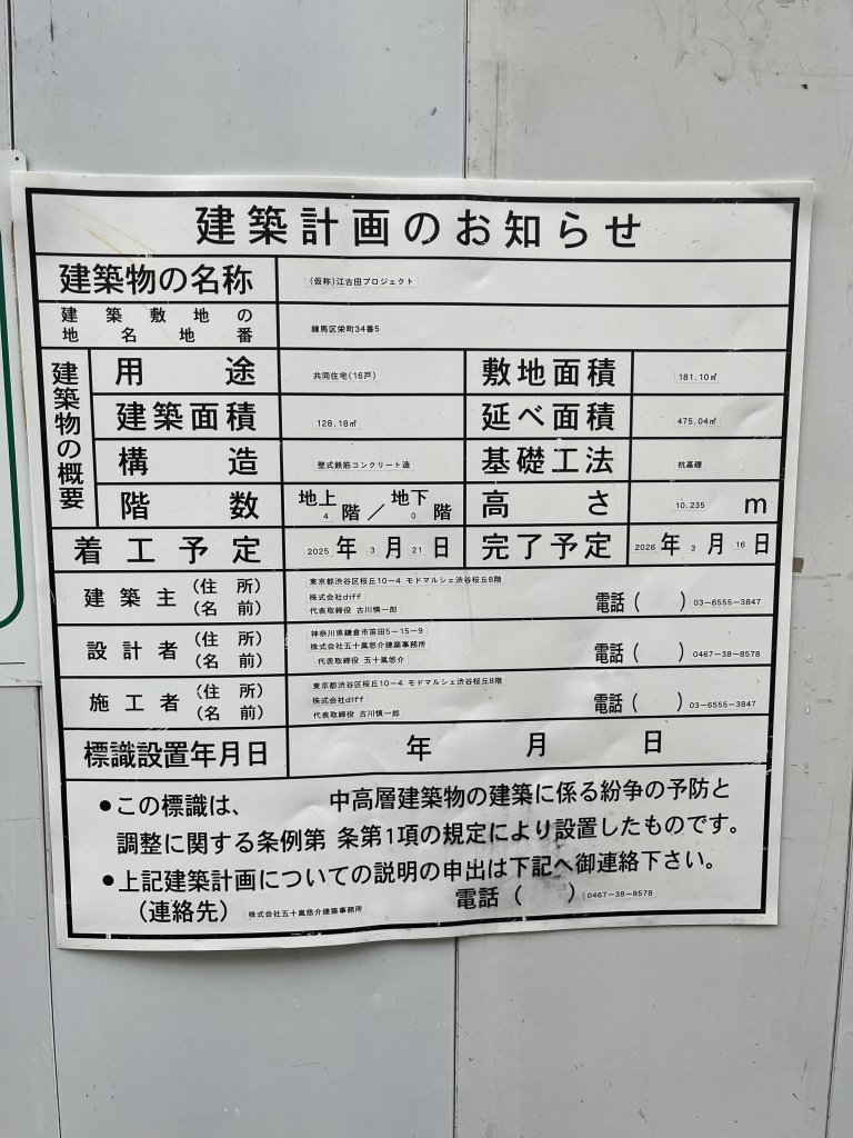 (仮称)江古田プロジェクト 建築看板写真（2026年2月1日撮影）