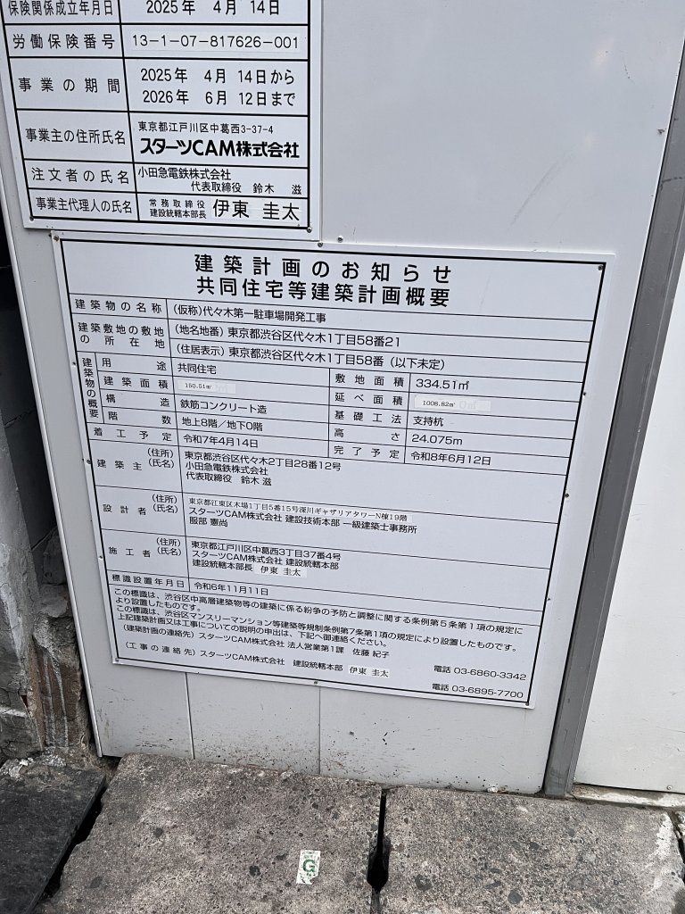 (仮称)代々木第一駐車場開発工事 建築看板写真(2026年2月2日撮影)