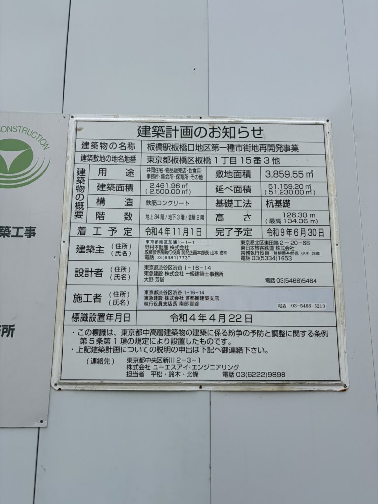 板橋駅板橋口地区第一種市街地再開発事業 建築看板写真(2026年2月28日撮影)