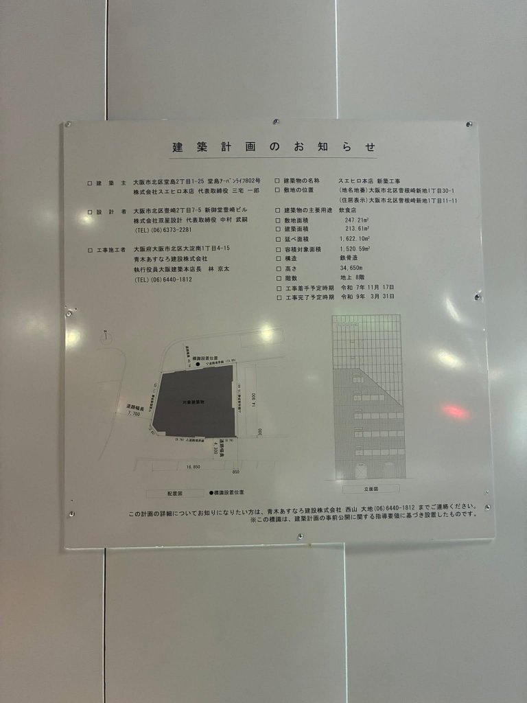 スエヒロ本店 新築工事 建築看板写真（2026年4月5日撮影）