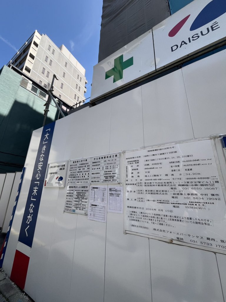 (仮称)三鷹市下連雀3丁目計画 新築工事現場の全景写真（2026年4月19日撮影）