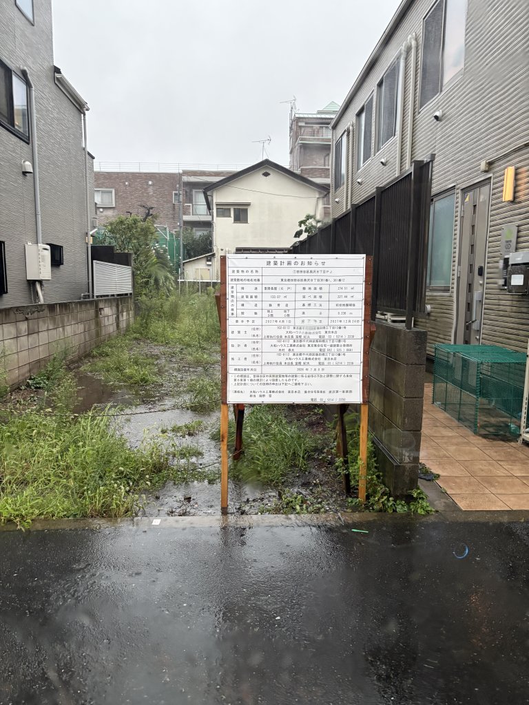 ①世田谷区奥沢8丁目PJ 新築工事現場の全景写真(2026年9月21日撮影)