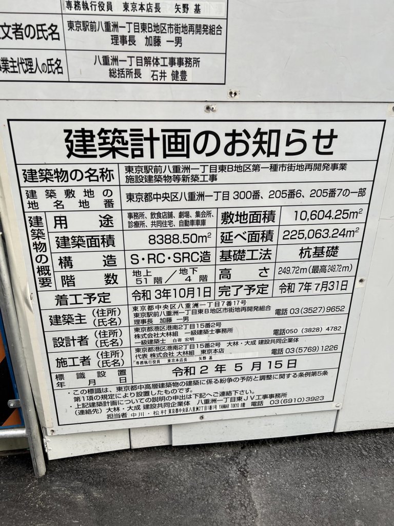 東京駅前八重洲一丁目東B地区第一種市街地再開発事業 施設建築物等新築工事 建築看板写真(2024年11月18日撮影)