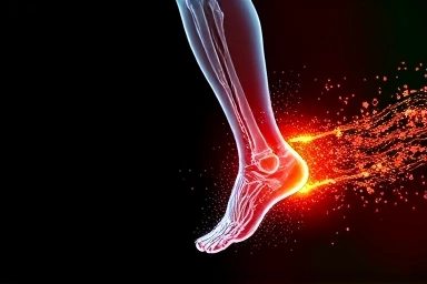 Abstract visualization of a strong, healing leg in motion.