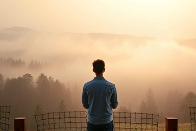 Calm person embracing anxiety as a guide in nature.