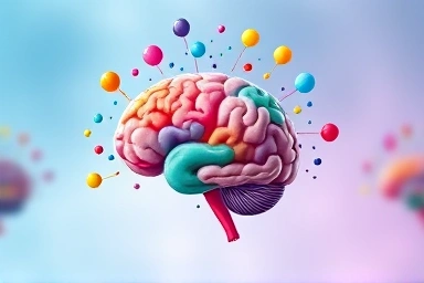Abstract brain with creative thought bubbles