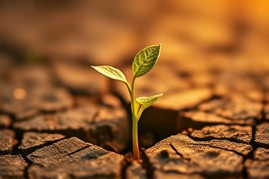 Unique seedling growing towards light, symbolizing potential