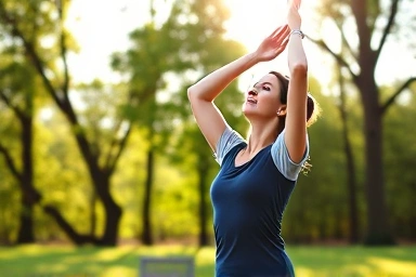 Asthma patient doing yoga outdoors, symbolizing health improvement.