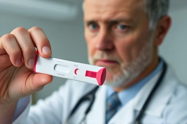 Doctor analyzes blood test for asymptomatic hyperuricemia.