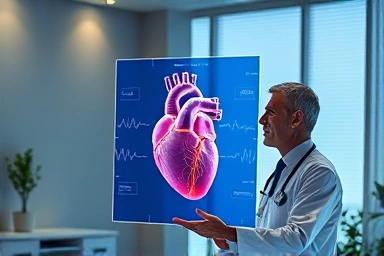 Doctor and patient discussing AI-driven atrial fibrillation treatment options.