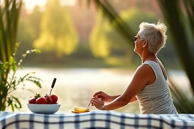 Healthy lifestyle, chronic illness management, balanced nutrition, peaceful well-being.