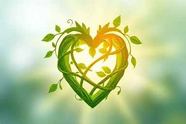 Symbolic healthy heart made of vines and leaves.