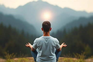 Person transforming negative thoughts into positive ones with inner light.