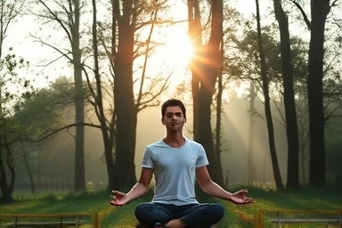 Person meditating in nature, symbolizing burnout recovery.