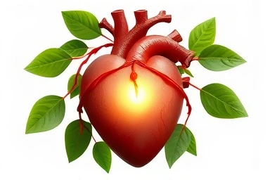Symbolic healthy heart with nature elements, representing vitality.
