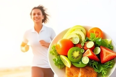 Healthy lifestyle: exercise and balanced diet for cholesterol management.