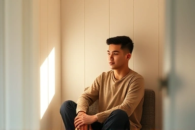 Calm person in a safe, small room.