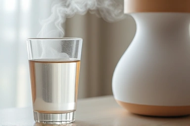Warm water, steam, humidifier, throat healing environment