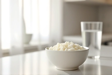 Soft rice porridge and water for post-colonoscopy diet.