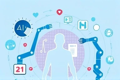 Patient at the center of advanced AI, robotic, and stent medical technology.