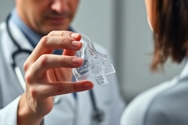 Doctor explaining nasal septum correction to patient.