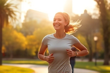 Person jogging with glowing neural pathways, symbolizing mood improvement.