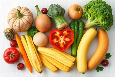 Healthy, fresh foods symbolizing good digestion and nutrition.