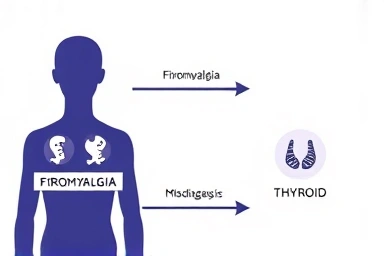 Medical illustration of overlapping fibromyalgia and thyroid symptoms.