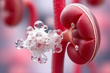 Uric acid crystals damaging kidney cells