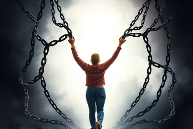 Person breaking free from guilt and shame, finding freedom