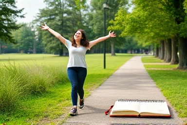 Person walking in park, symbolizing healthy lifestyle and habit formation.