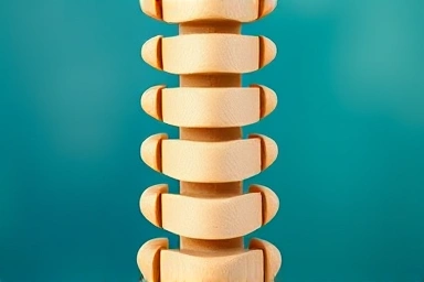Symbol of strong, stable spine made of interlocking wooden pieces