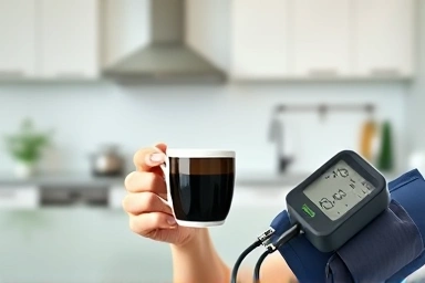 Hypertension patient enjoying coffee safely, controlled health.