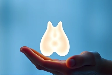 Symbolic representation of thyroid health and medication relief.