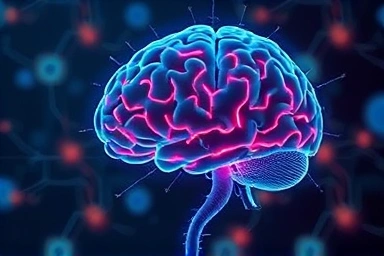 Brain-gut axis connection, gut microbiome, neural pathways, futuristic medical illustration