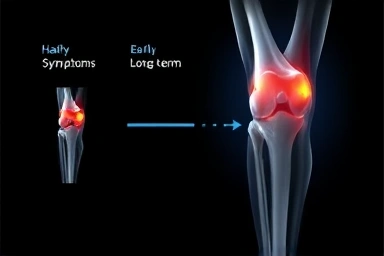 Healthy vs. damaged knee joint comparison, illustrating treatment importance.