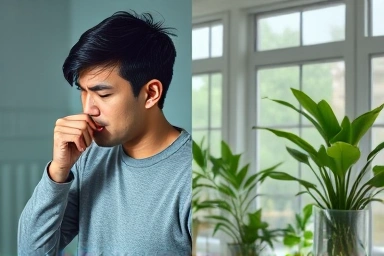 Transition from COVID cough to healthy recovery and well-being.
