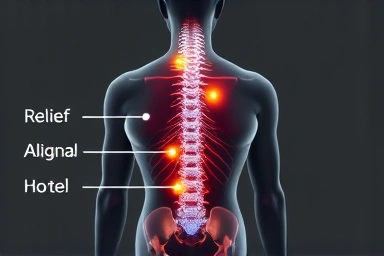 Anatomical illustration of spine and muscles for manual therapy.