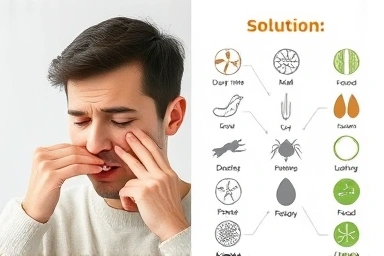 Allergy symptoms contrasted with identified allergens, diagnostic clarity.