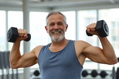 Active older adult exercising, symbolizing strength and health.