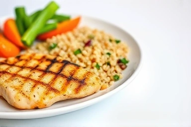 Nutritious meal with protein, vegetables, and grains.