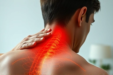 Person with neck and shoulder pain, showing radiating discomfort.