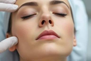 Calm face, focusing on breathing during a medical check.