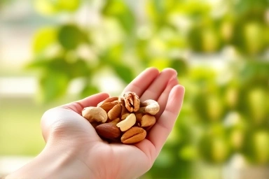 Handful of mixed healthy nuts for heart health